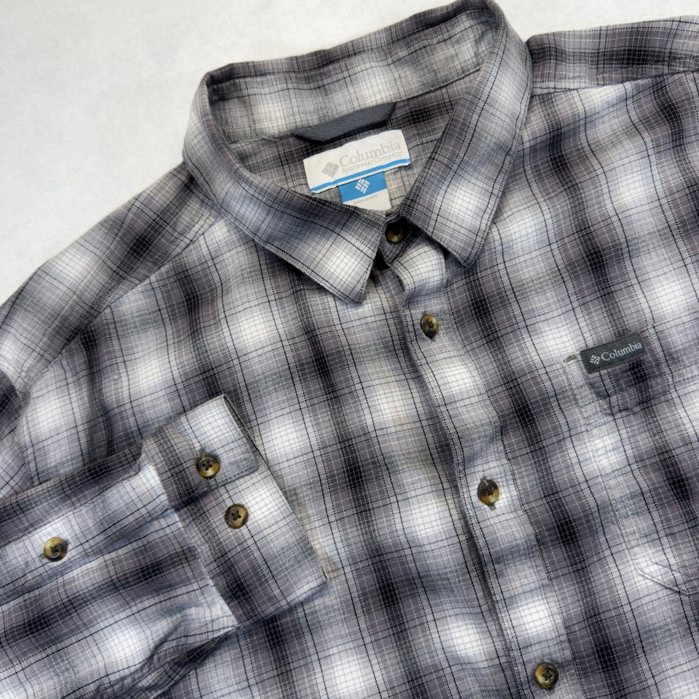 Columbia Vapor Ridge III Plaid Shirt Mens XL Gray Cotton Stretch Long Sleeve